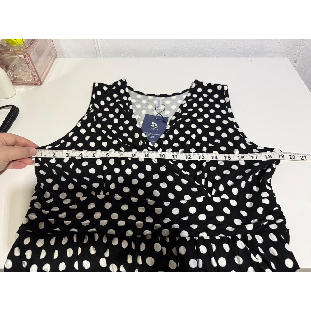NWT LilBetter Womens Polka Dot Maxi Dress 2XL Black White Sleeveless Jersey Knit - Picture 6 of 7